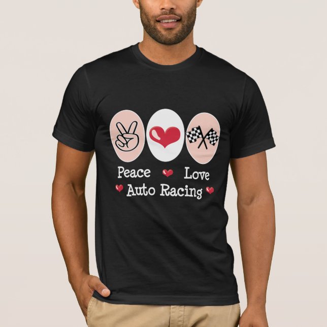 Peace Love Auto Racing Chequered Flag Tee Shirt (Front)