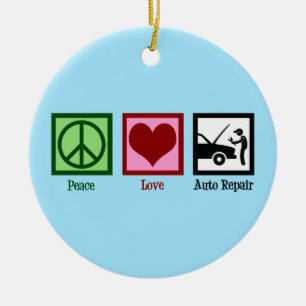 Peace Love Auto Repair Car Mechanic Ceramic Tree Decoration