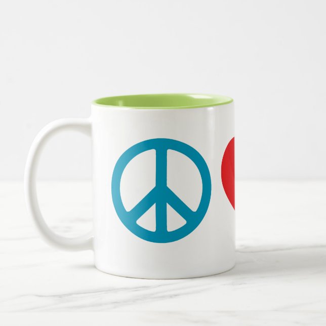 Peace, Love, Avocado 11oz Two-Tone Coffee Mug (Left)