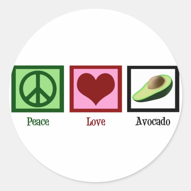 Peace Love Avocado Classic Round Sticker (Front)
