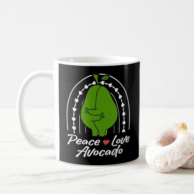 Peace Love Avocado Funny Retro Avocado Fruit Lover Coffee Mug (With Donut)