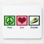 Peace Love Avocado Mouse Mat<br><div class="desc">A pretty peace sign, heart and a green avocado gift. Cute present for people who love guacamole.</div>