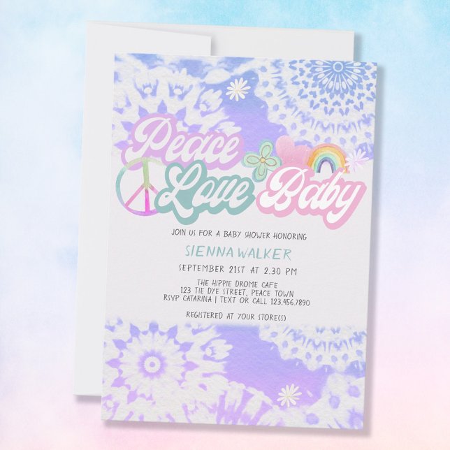 Peace Love Baby Groovy Pastel Tie Dye Baby Shower Invitation (Creator Uploaded)