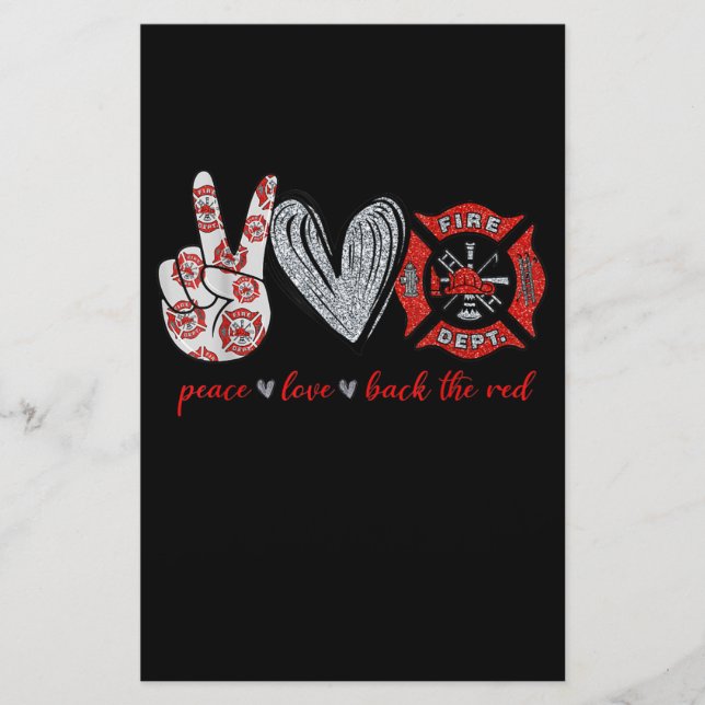 Peace Love Back Red | Funny Firefighter Lover Gift Stationery (Front)