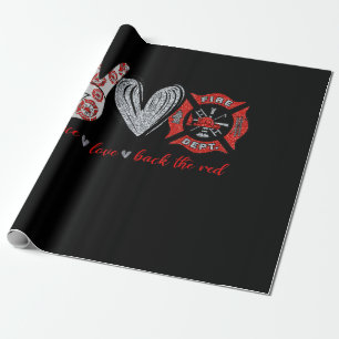 Peace Love Back Red Funny Firefighter Lover Gift Wrapping Paper