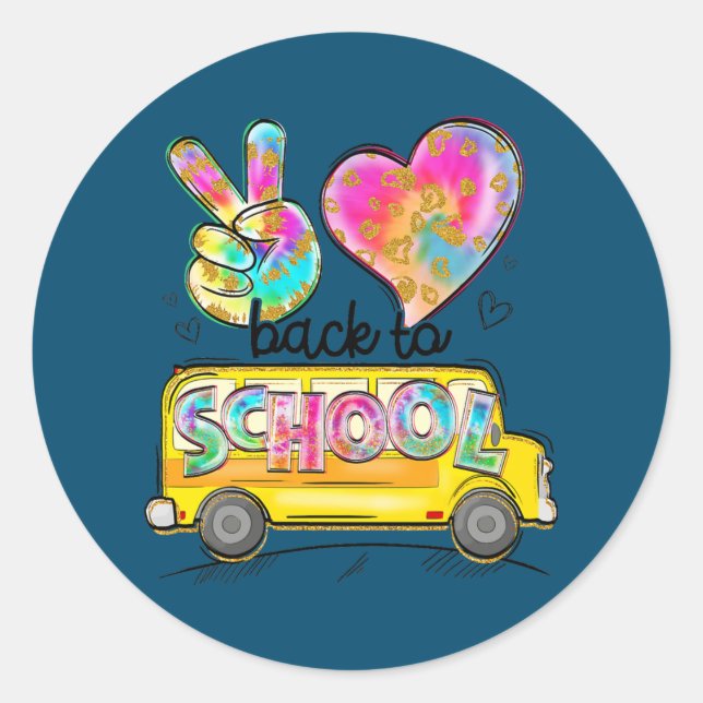 Peace Love Back To School Bus Driver First Day Of Classic Round Sticker (Front)