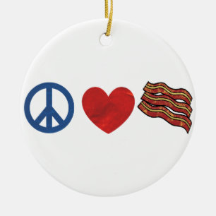Peace Love Bacon Ceramic Tree Decoration