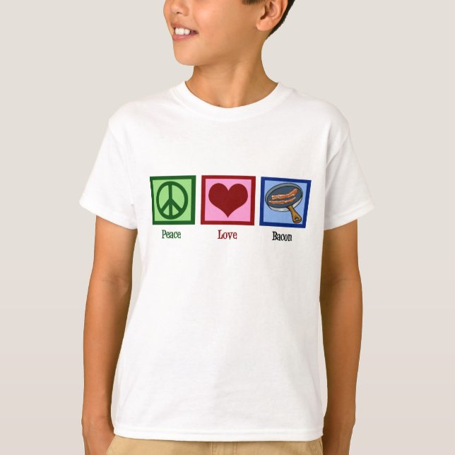 Peace Love Bacon Kids T-Shirt (Front)