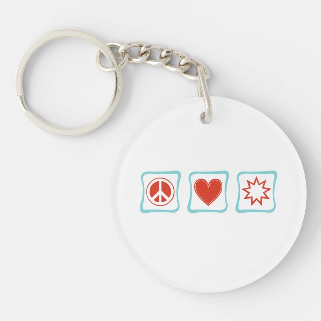 Peace Love Baha'i Squares Key Ring (Front)