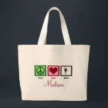 Peace Love Ballet Custom Dancer Large Tote Bag<br><div class="desc">This cute and elegant ballerina twirling en pointe in a tutu makes a great personalised tote bag for the girl in your life who loves ballet.</div>
