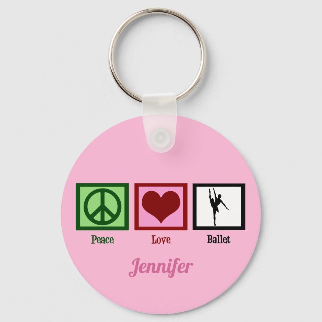 Peace Love Ballet Cute Pink Ballerina Monogram Key Ring (Front)