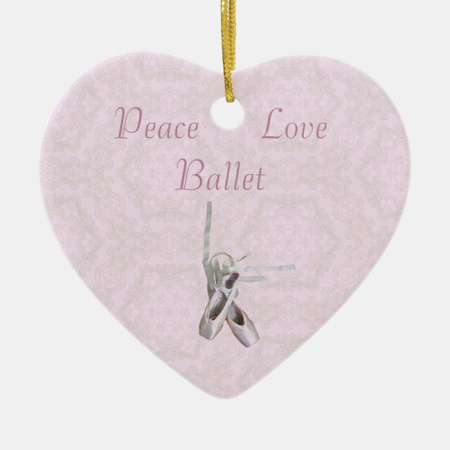 'Peace, Love & Ballet' Lace Heart Ornament (Front)