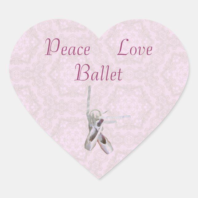 'Peace, Love & Ballet' Lace Heart Stickers (Front)