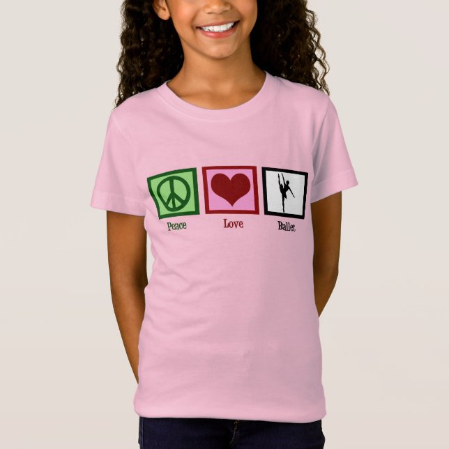 Peace Love Ballet Pretty Pink Ballerina Girl's T-Shirt (Front)