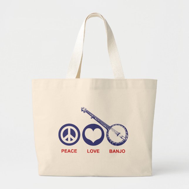 Peace Love Banjo Large Tote Bag (Front)