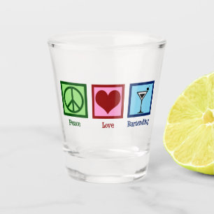 Peace Love Bartending Shot Glass