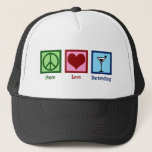 Peace Love Bartending Trucker Hat<br><div class="desc">Peace Love Bartending. A cool bartender gift for someone who works at a bar featuring a peace sign,  heart,  and cute martini design.</div>