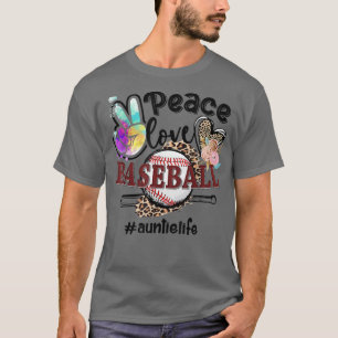 Peace Love Baseball Auntie Life Mum Grandma Leopar T-Shirt