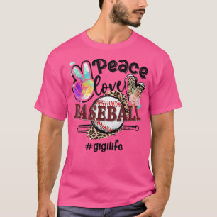 Peace Love Baseball Gigi Life Mom Grandma Leopard T-Shirt