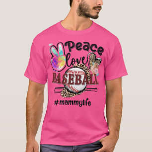 Peace Love Baseball Mammy Life Mom Grandma Leopard T-Shirt