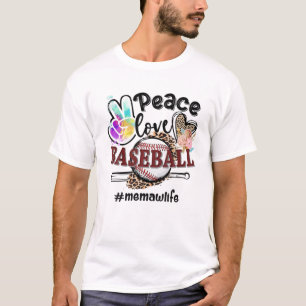 Peace Love Baseball Memaw Life Mum Grandma Leopard T-Shirt