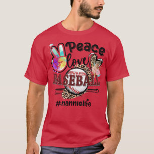 Peace Love Baseball Nannie Life Mum Grandma Leopar T-Shirt