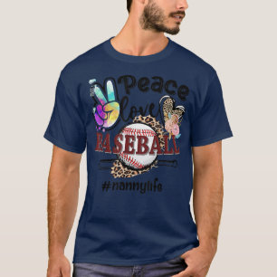 Peace Love Baseball Nanny Life Mum Grandma Leopard T-Shirt