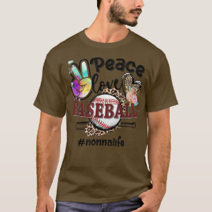 Peace Love Baseball Nonna Life Mum Grandma Leopard T-Shirt