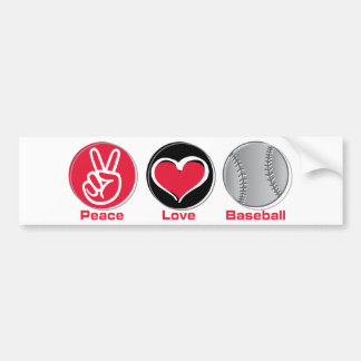 Peace Love Baseball red Bumper Sticker