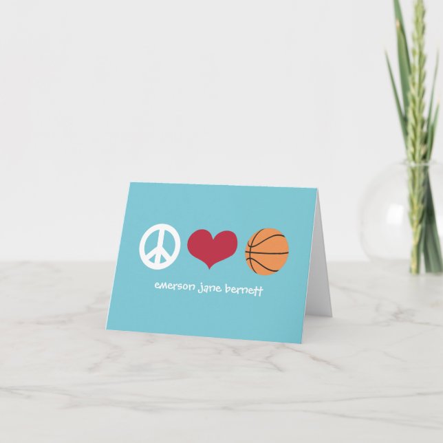 Peace, Love, Basketball Aqua Thank You Card (Front)