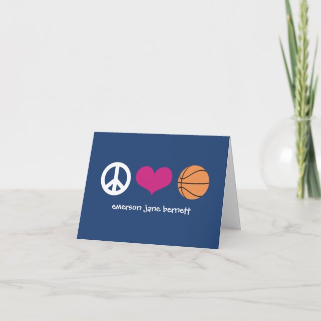 Peace, Love, Basketball Blue Thank You Card (Front)