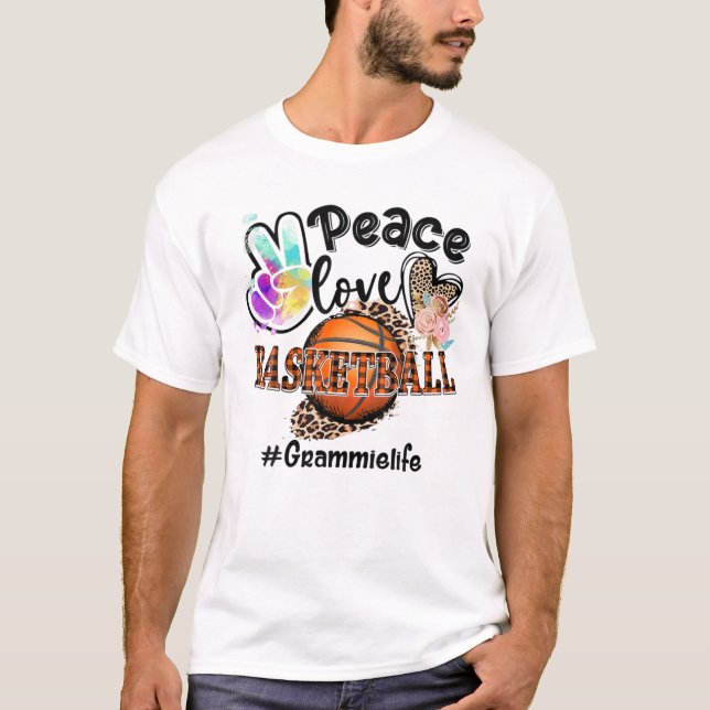 Peace Love Basketball Grammie Life Mom Grandma Leo T-Shirt (Front)