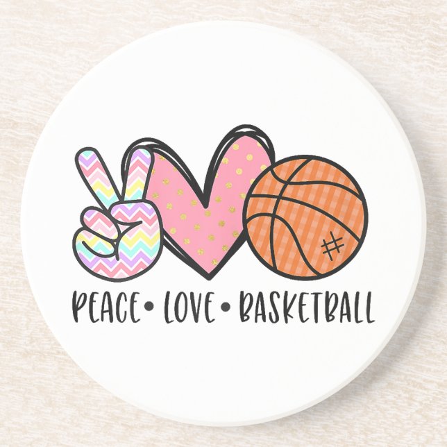 Peace Love Basketball Heart for Women Teens Tween  Coaster (Front)