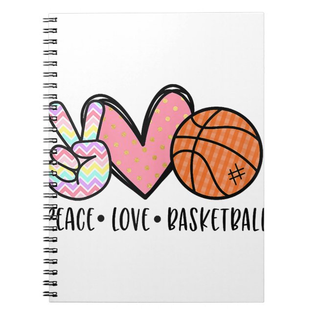 Peace Love Basketball Heart for Women Teens Tween  Notebook (Front)