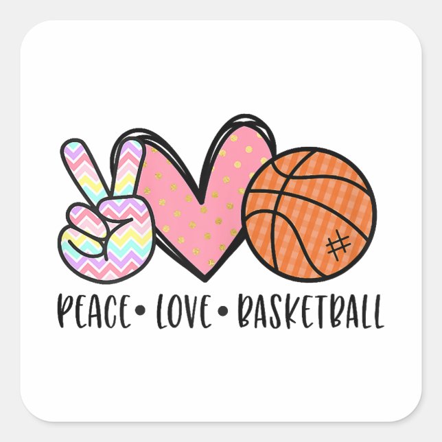 Peace Love Basketball Heart for Women Teens Tween  Square Sticker (Front)