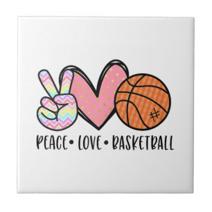 Peace Love Basketball Heart for Women Teens Tween Tile