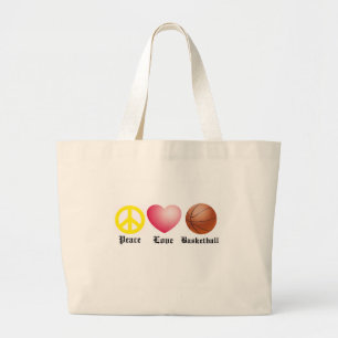 Peace, Love, Basketball Large Tote Bag