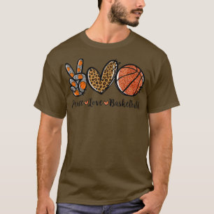 Peace Love Basketball Leopard Glitter Basketball L T-Shirt