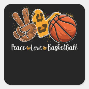 Peace Love Basketball Leopard Print Cheetah Square Sticker
