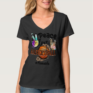 Peace Love Basketball Mama Life Mum Grandma Leopar T-Shirt