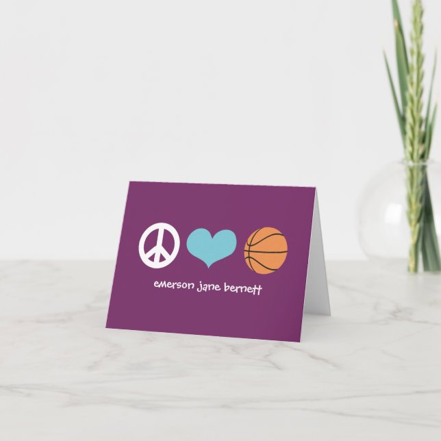 Peace, Love, Basketball Purple Thank You Card (Front)