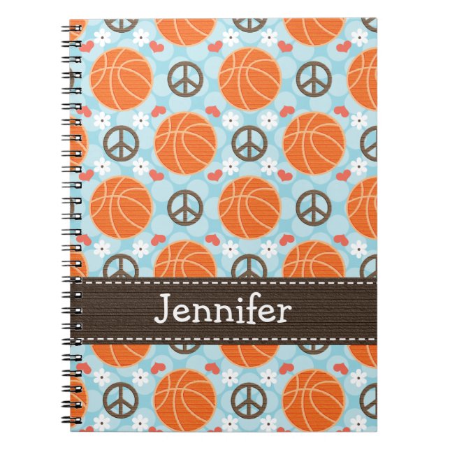 Peace Love Basketball Spiral Notebook Journal (Front)