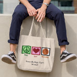 Peace Love Basketball Team Personalised Player Tote Bag<br><div class="desc">I love playing and watching basketball. It's such a fun sport. A cute monogrammed basketball gift for a player on a team.</div>