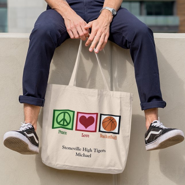 Peace Love Basketball Team Personalised Player Tote Bag (Creator Uploaded)
