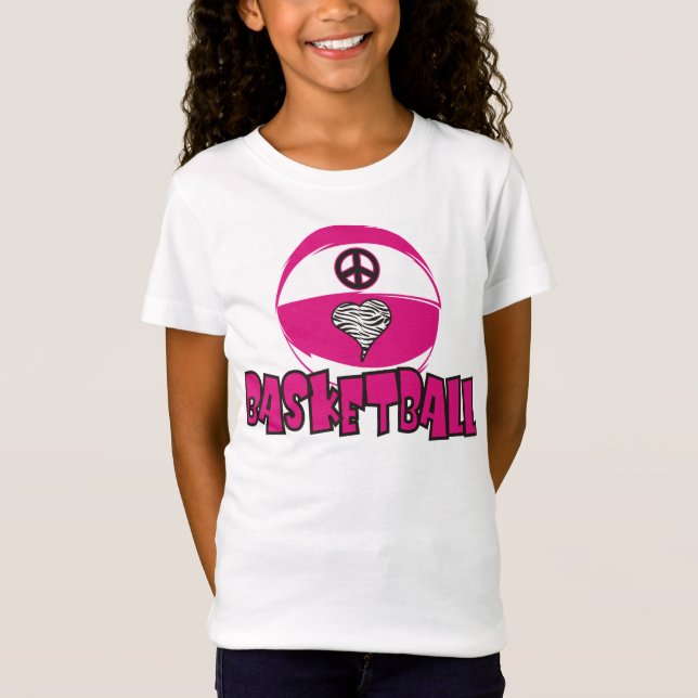 PEACE LOVE BASKETBALL ZEBRA T-Shirt (Front)