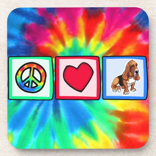 Peace, Love, Basset Hounds Coaster (Front)