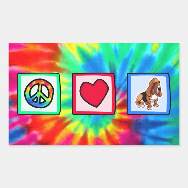 Peace, Love, Basset Hounds Rectangular Sticker (Front)