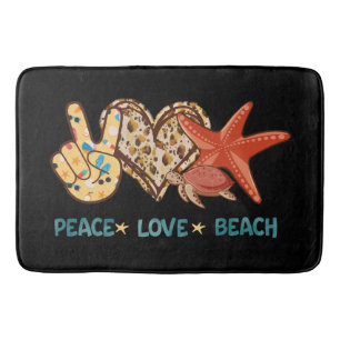 Peace, Love, Beach   Hand-Peace, Heart, Turtle Bath Mat