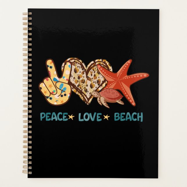 Peace, Love, Beach | Hand-Peace, Heart, Turtle Planner (Front)