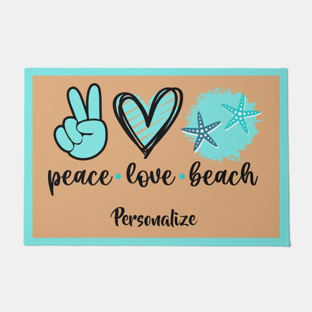 Peace Love Beach Quote Peace Sign Heart Seashells Doormat (Front)